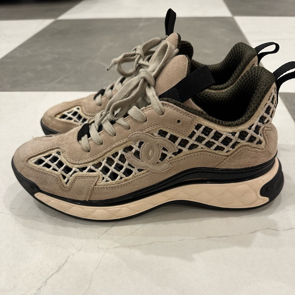 Authentic beige CHANEL sneakers with box. Good condition. Retails for $1200